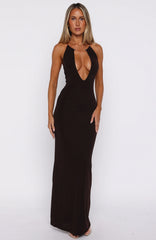 Cute Without Apology Halter Maxi Dress Chocolate
