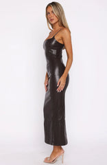 Forever Wanting PU Midi Dress Chocolate