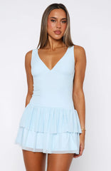 Guessing Games Mesh Mini Dress Baby Blue