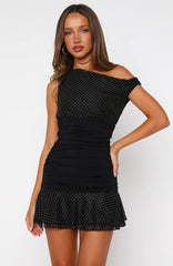 Catch Me If You Can Mini Dress Black/White Polka Dot